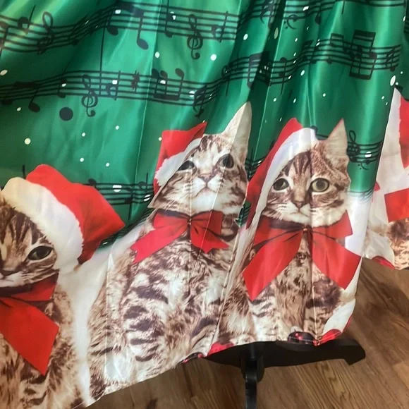 🆕💜Christmas Cats Musical Notes Print Sleeveless Dress - Picture 3 of 5